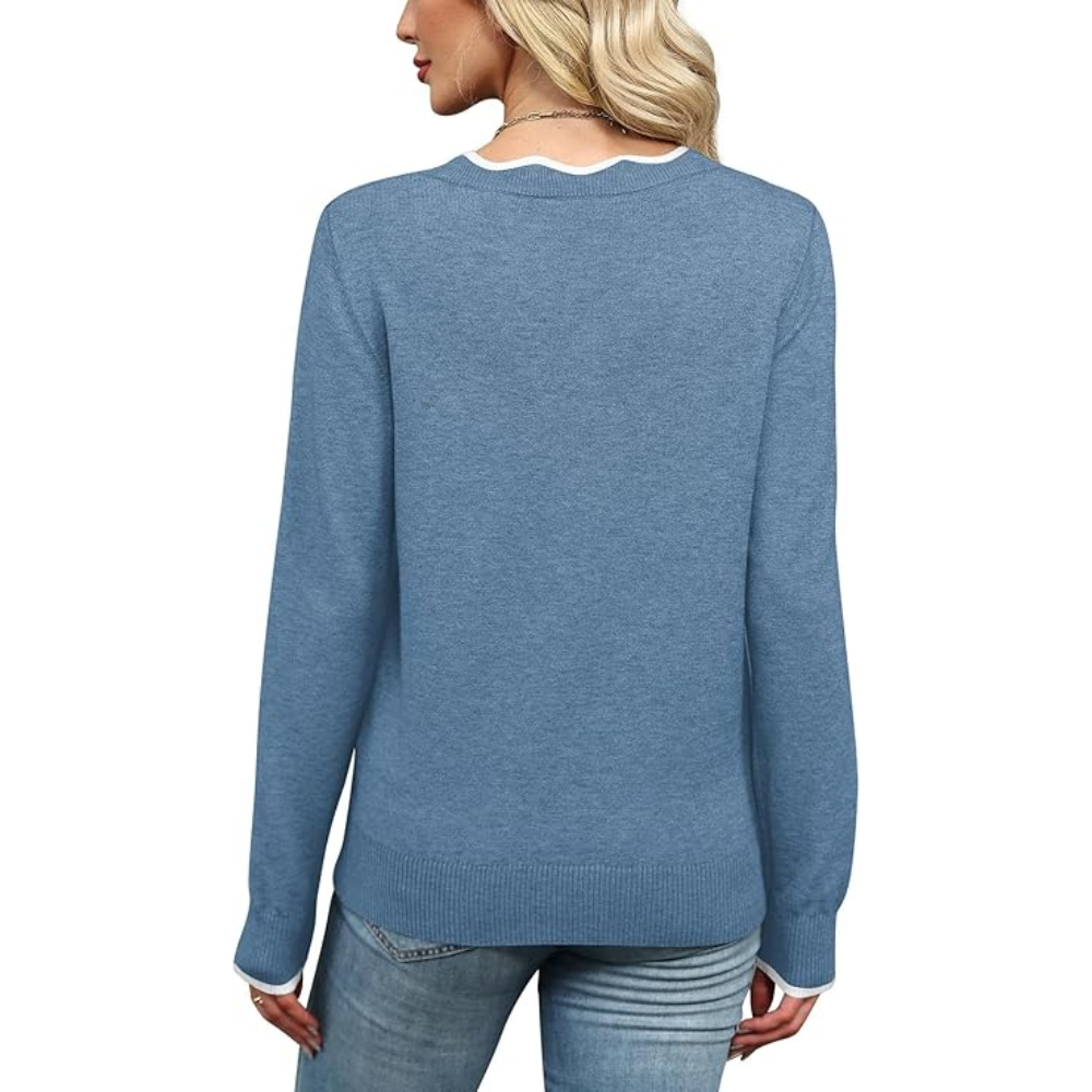 Scallop Trim Knit Pullover Cozy Lightweight Sweater For Women - Image 20