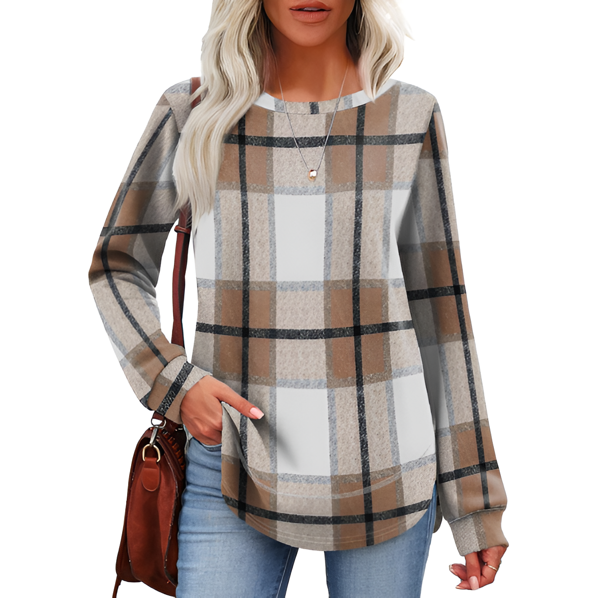 Dressy Long Sleeve Tunic Sweater With Curved Hem And Loose Fit For Women - Image 32