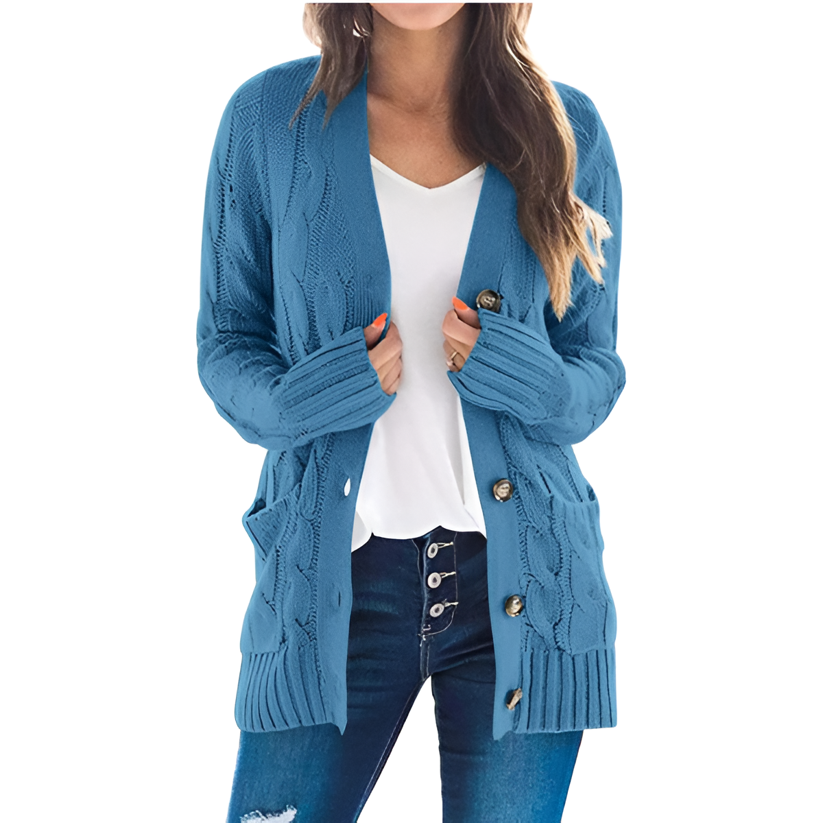 Cable Knit Button Front Open Cardigan - Image 45