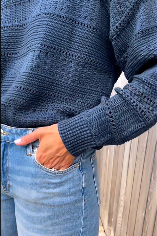 Women's casual crochet solid color knitted sweater - Image 2