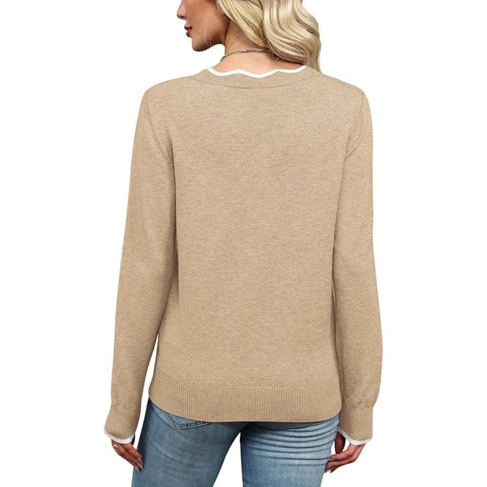 Scallop Trim Knit Pullover Cozy Lightweight Sweater For Women - Image 22