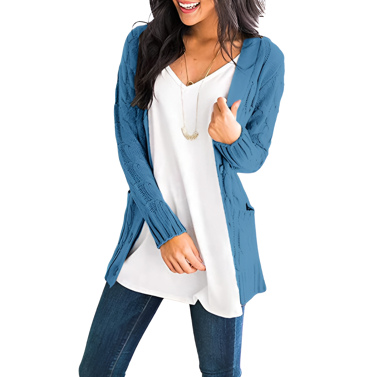 Cable Knit Button Front Open Cardigan - Image 46