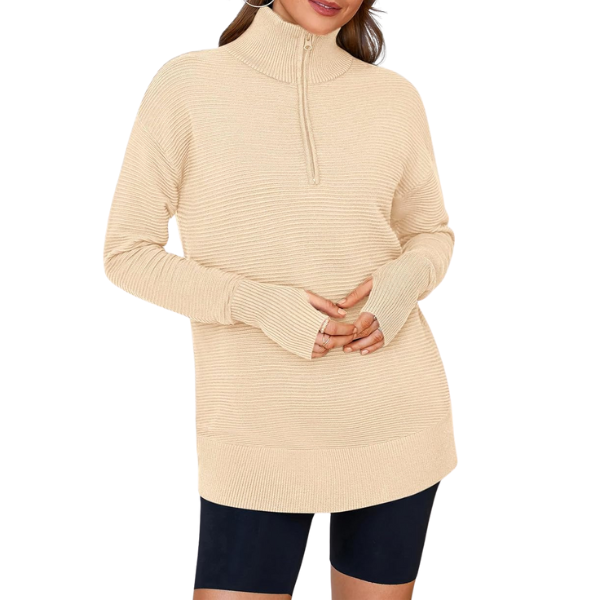 Casual Long Sleeve Quarter Knit Zip Up Sweater Top For Women - Image 24