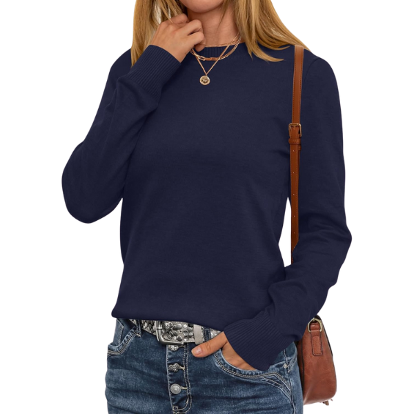 Soft Basic Long Sleeve Crew Knit Pullover Sweater Top With Loose Fit Style - Image 26