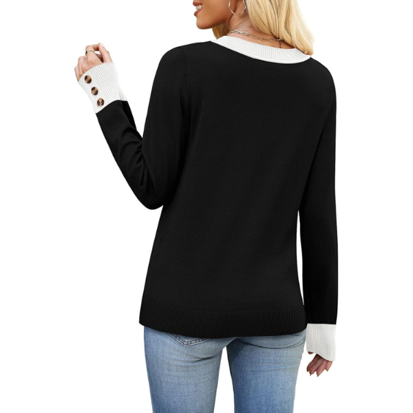 Lightweight Knit Pullover With Decorative Button Cuffs - Image 2