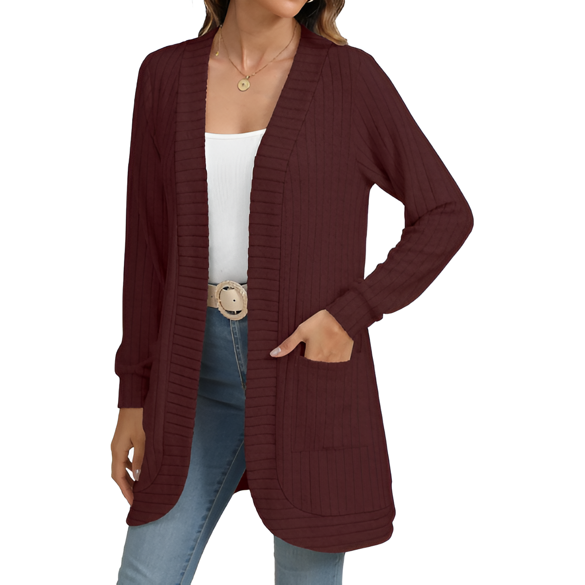 Women Long Sleeve Open Front Cardigan Casual Lightweight Long Cardigans Loose Knit Outwear with Pockets - Image 33