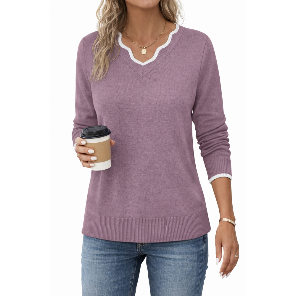 Scallop Trim Knit Pullover Cozy Lightweight Sweater For Women - Image 7