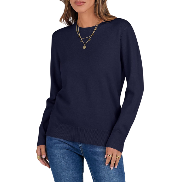 Soft Basic Long Sleeve Crew Knit Pullover Sweater Top With Loose Fit Style - Image 25