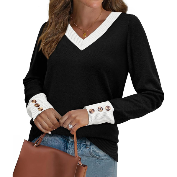 Lightweight Knit Pullover With Decorative Button Cuffs - Image 4