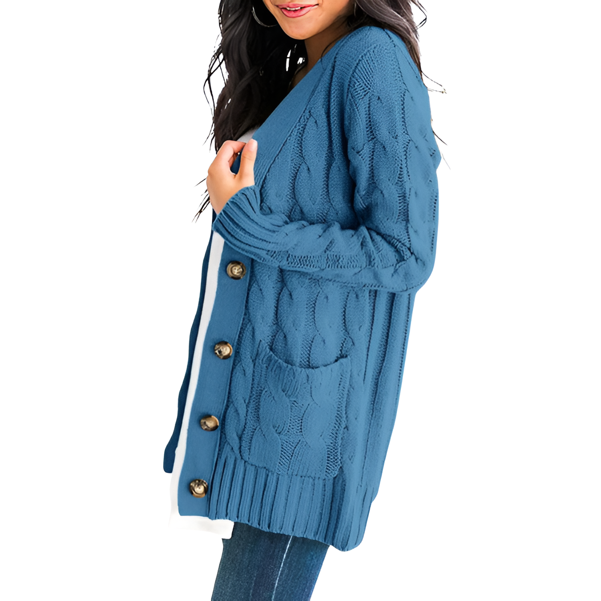 Cable Knit Button Front Open Cardigan - Image 47