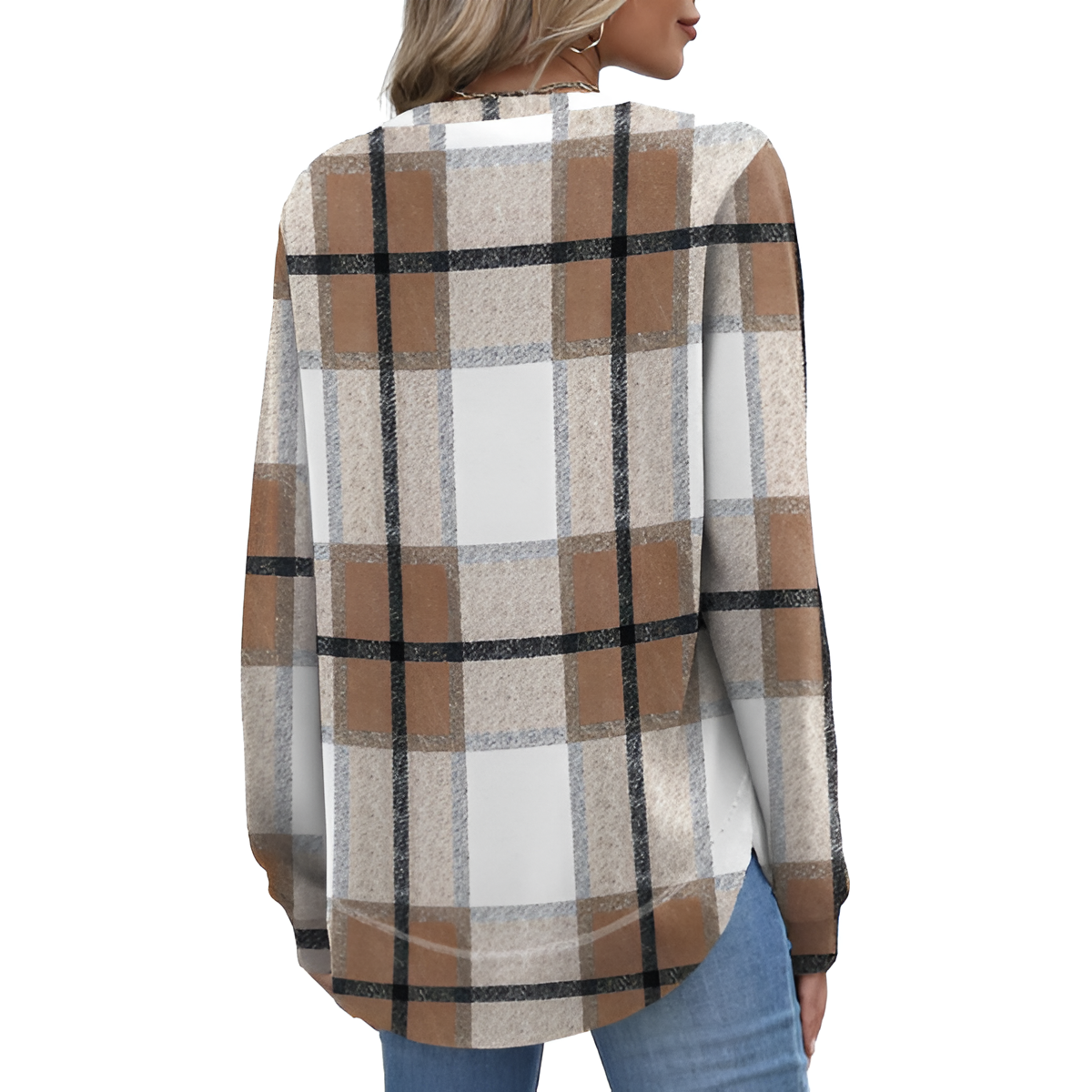 Dressy Long Sleeve Tunic Sweater With Curved Hem And Loose Fit For Women - Image 30