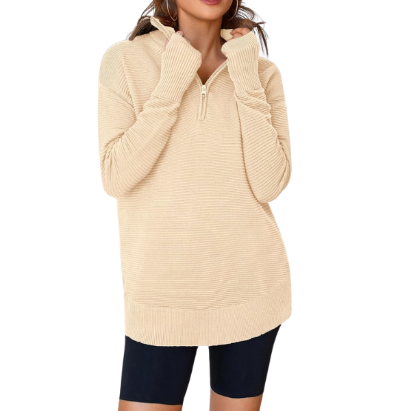 Casual Long Sleeve Quarter Knit Zip Up Sweater Top For Women - Image 25