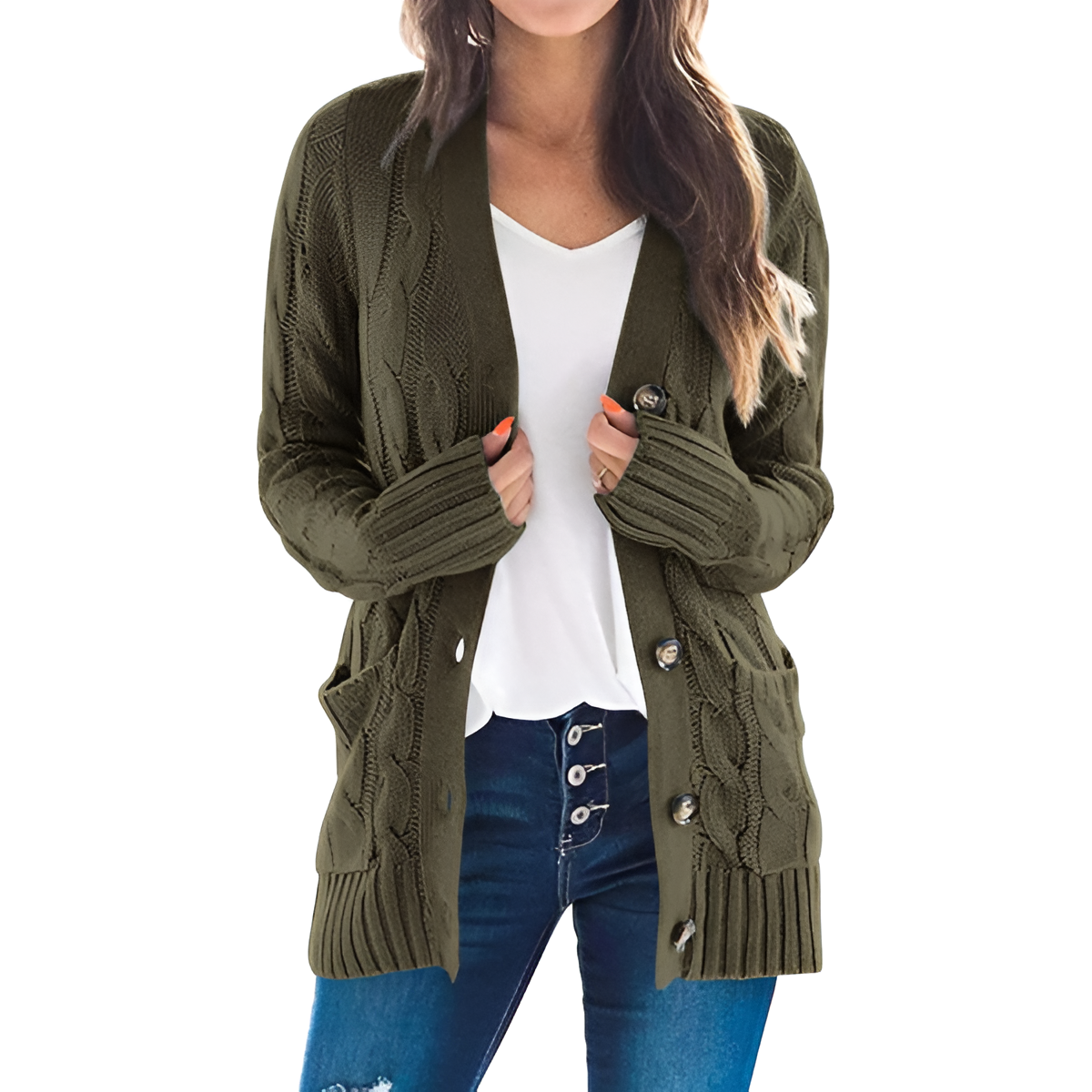 Cable Knit Button Front Open Cardigan - Image 41