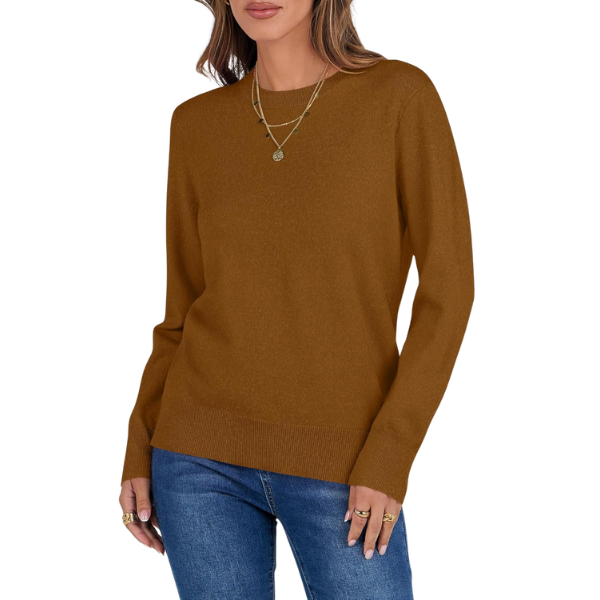 Soft Basic Long Sleeve Crew Knit Pullover Sweater Top With Loose Fit Style - Image 4