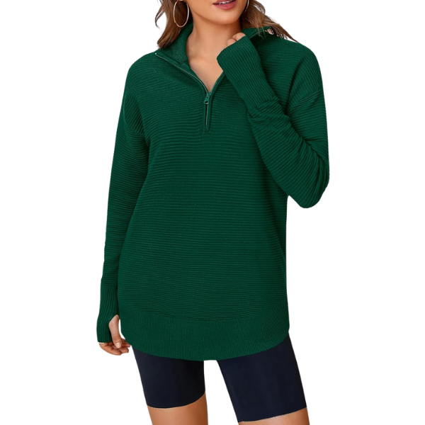 Casual Long Sleeve Quarter Knit Zip Up Sweater Top For Women - Image 26