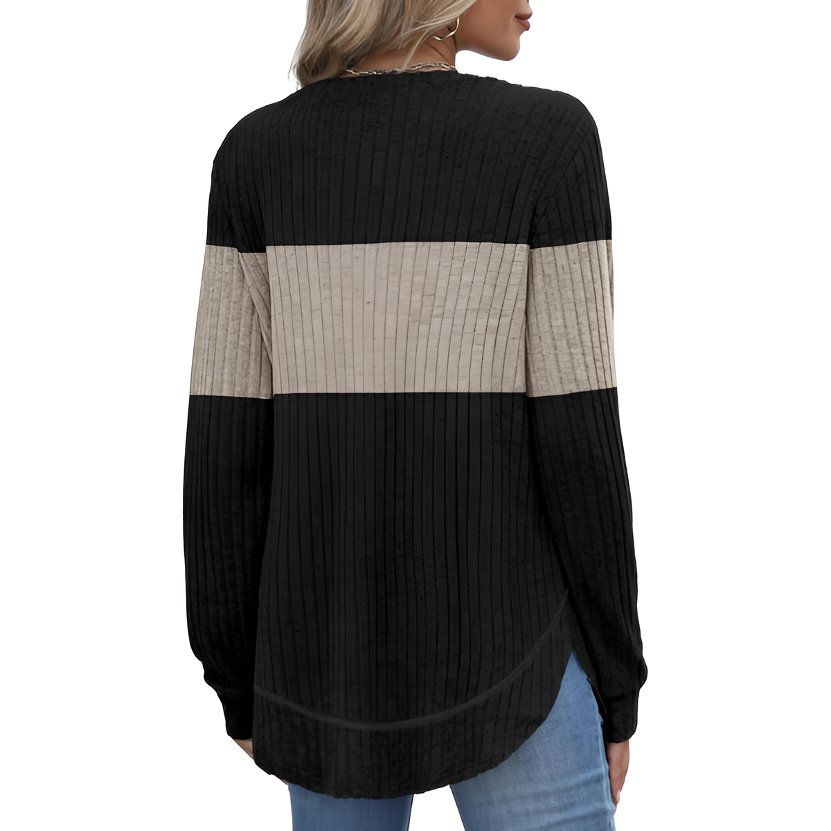 Dressy Long Sleeve Tunic Sweater With Curved Hem And Loose Fit For Women - Image 2