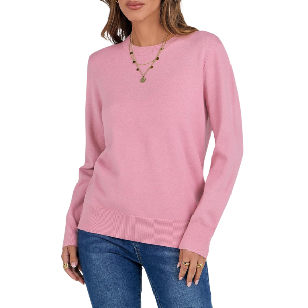 Soft Basic Long Sleeve Crew Knit Pullover Sweater Top With Loose Fit Style - Image 14