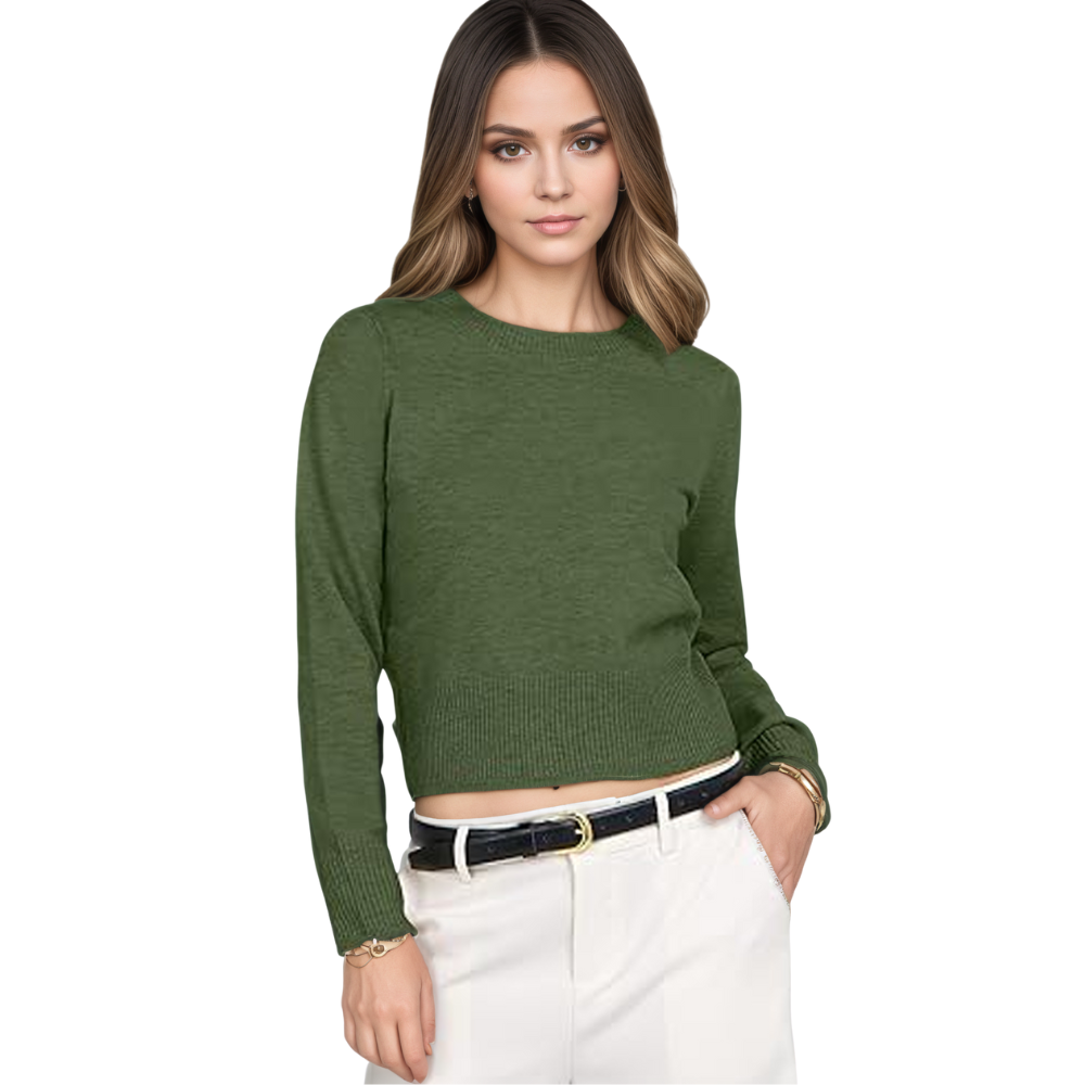 Cropped Long Sleeve Casual Lightweight Knit Sweater - Image 3