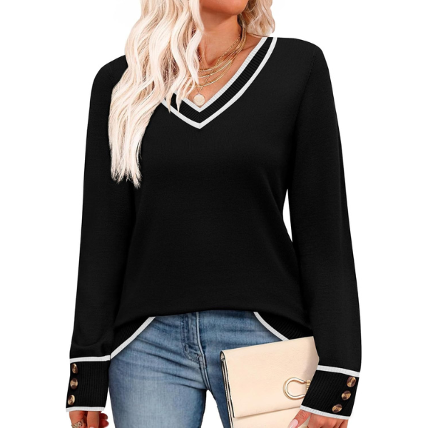 Lightweight Knit Pullover With Decorative Button Cuffs - Image 37