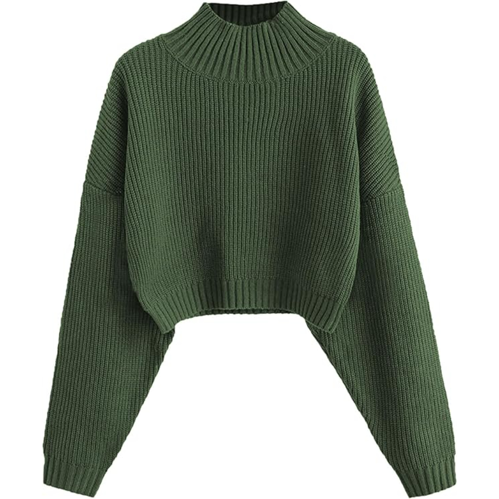 Cropped Ribbed Knit Pullover Sweater With Lantern Sleeves - Image 7