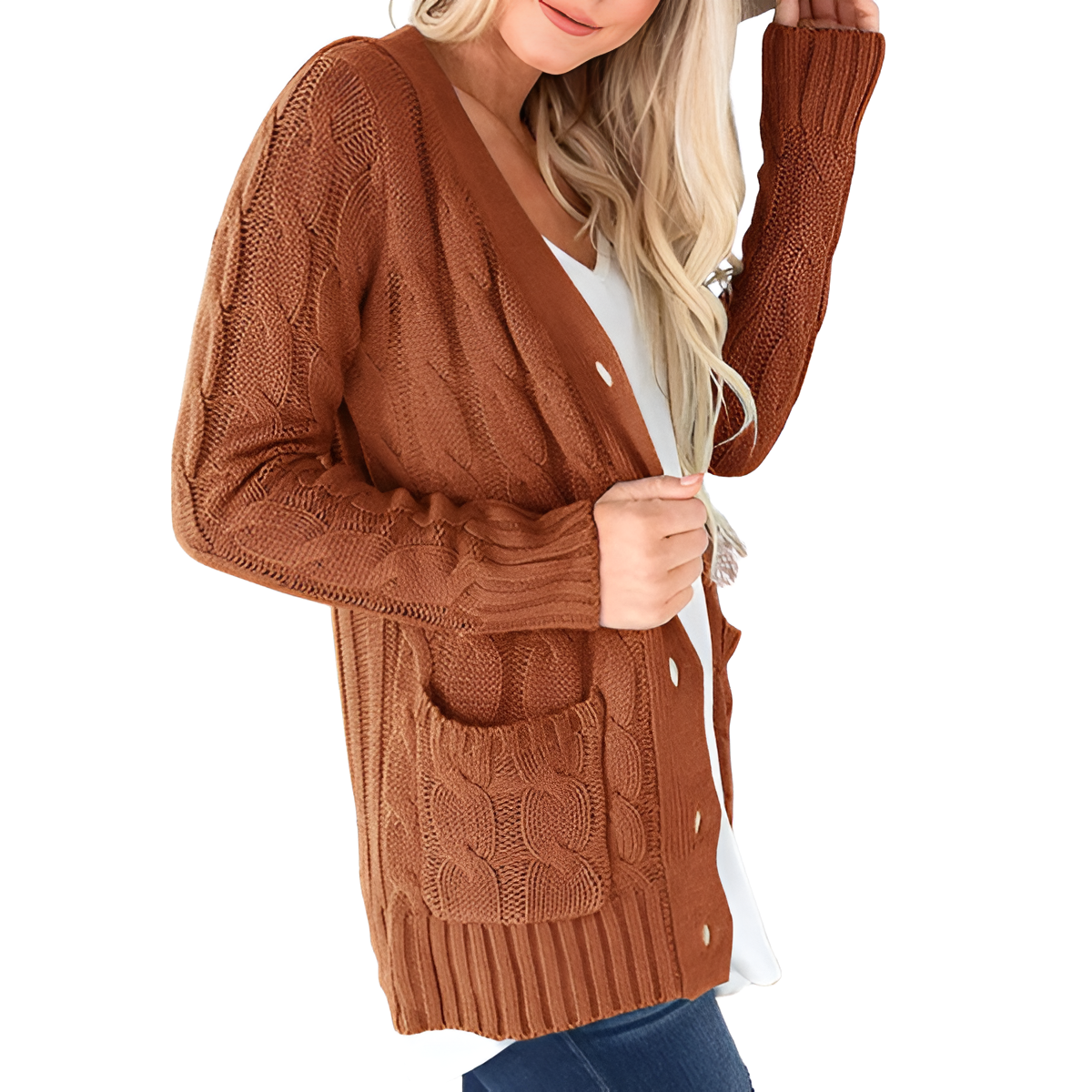 Cable Knit Button Front Open Cardigan - Image 23