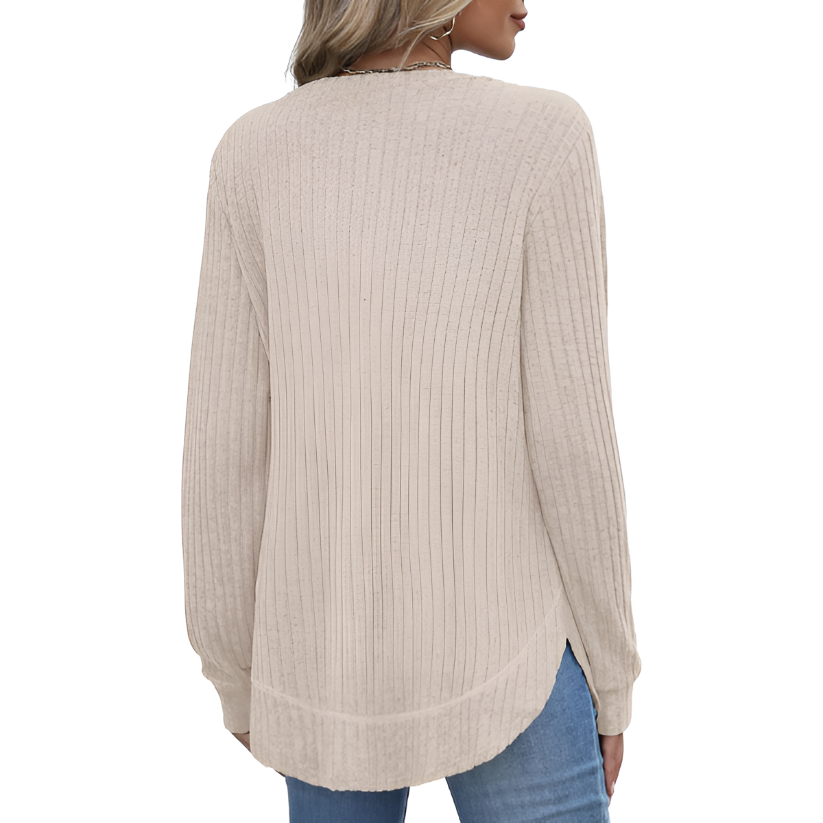 Dressy Long Sleeve Tunic Sweater With Curved Hem And Loose Fit For Women - Image 41