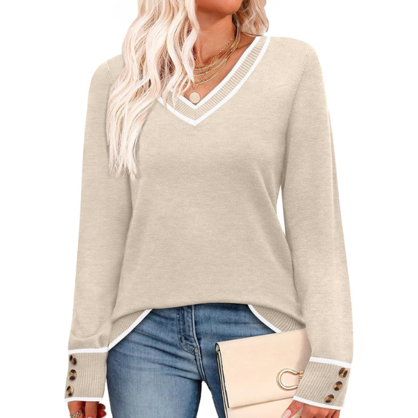 Lightweight Knit Pullover With Decorative Button Cuffs - Image 14