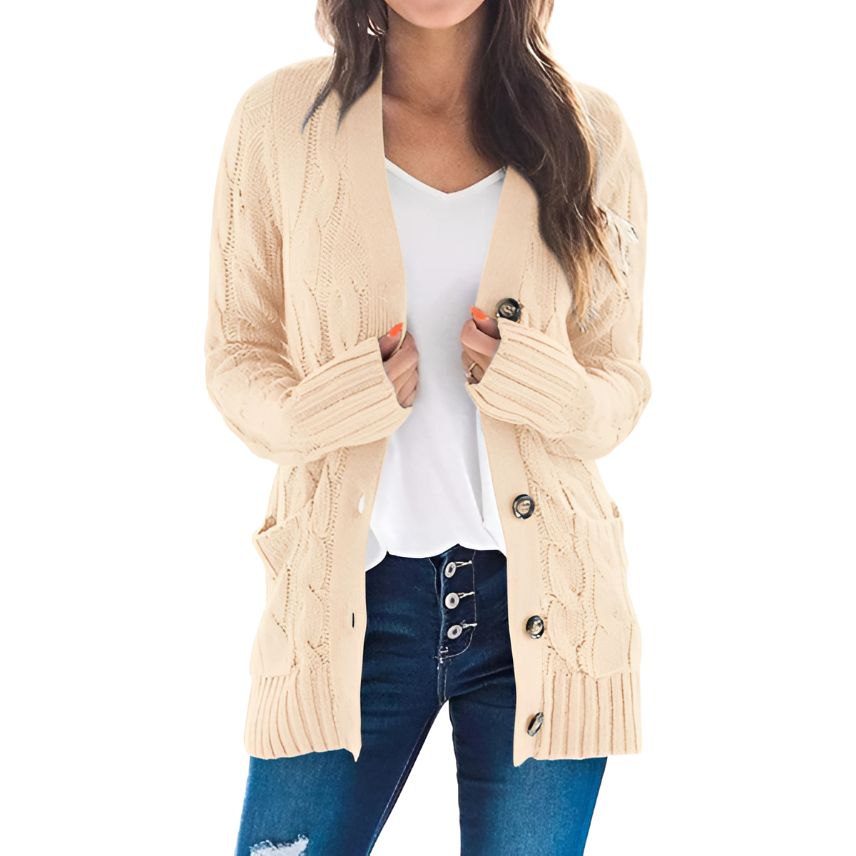 Cable Knit Button Front Open Cardigan - Image 36