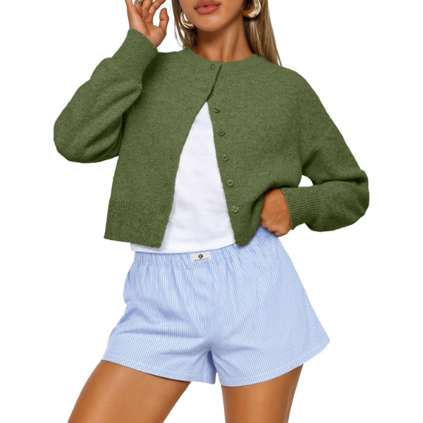 Cropped Lightweight Button Front Cardigan Sweater For Women - Image 20