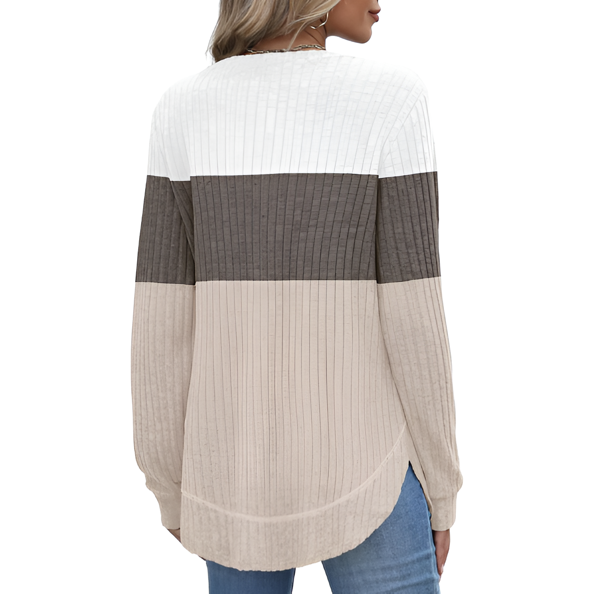 Dressy Long Sleeve Tunic Sweater With Curved Hem And Loose Fit For Women - Image 14