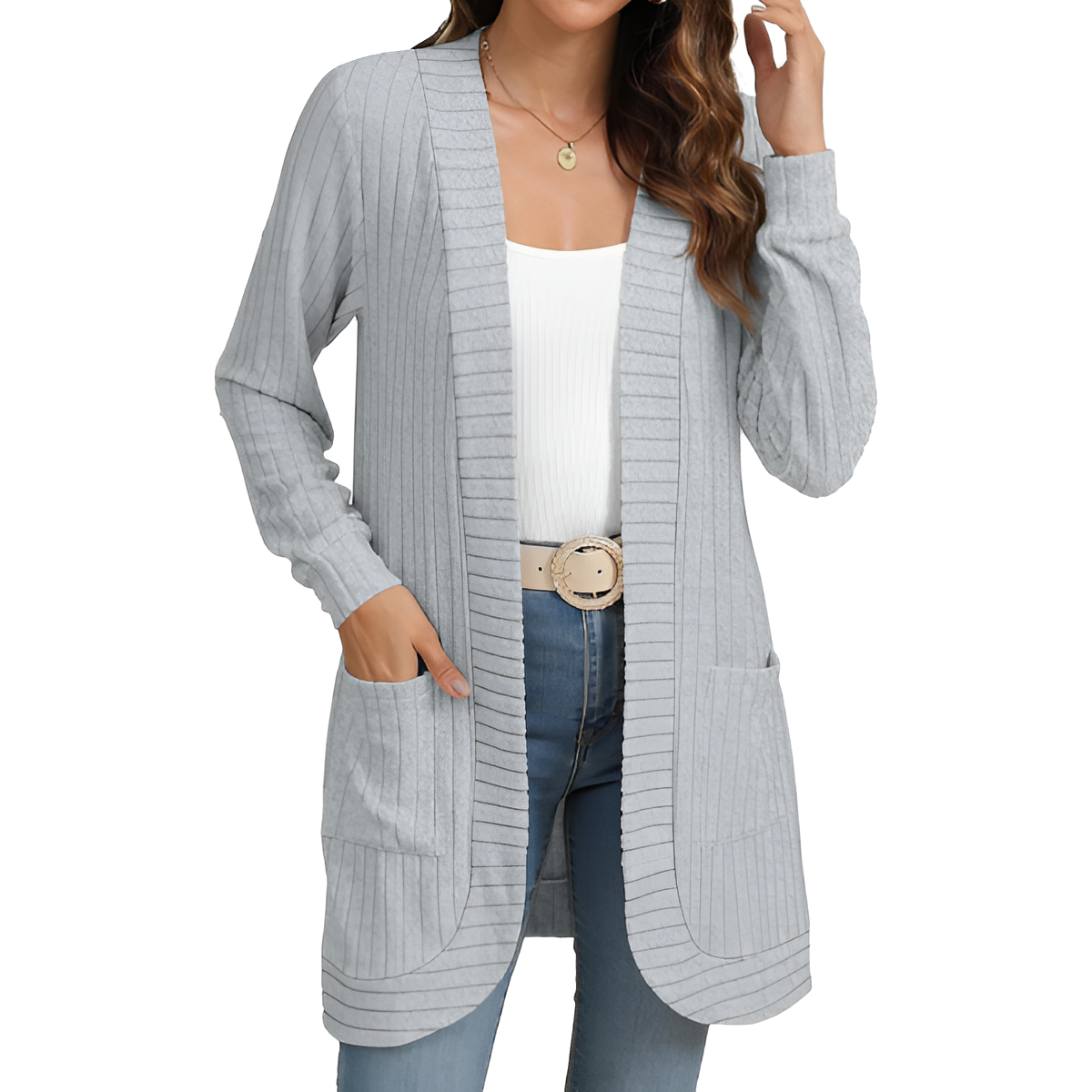 Women Long Sleeve Open Front Cardigan Casual Lightweight Long Cardigans Loose Knit Outwear with Pockets - Image 7