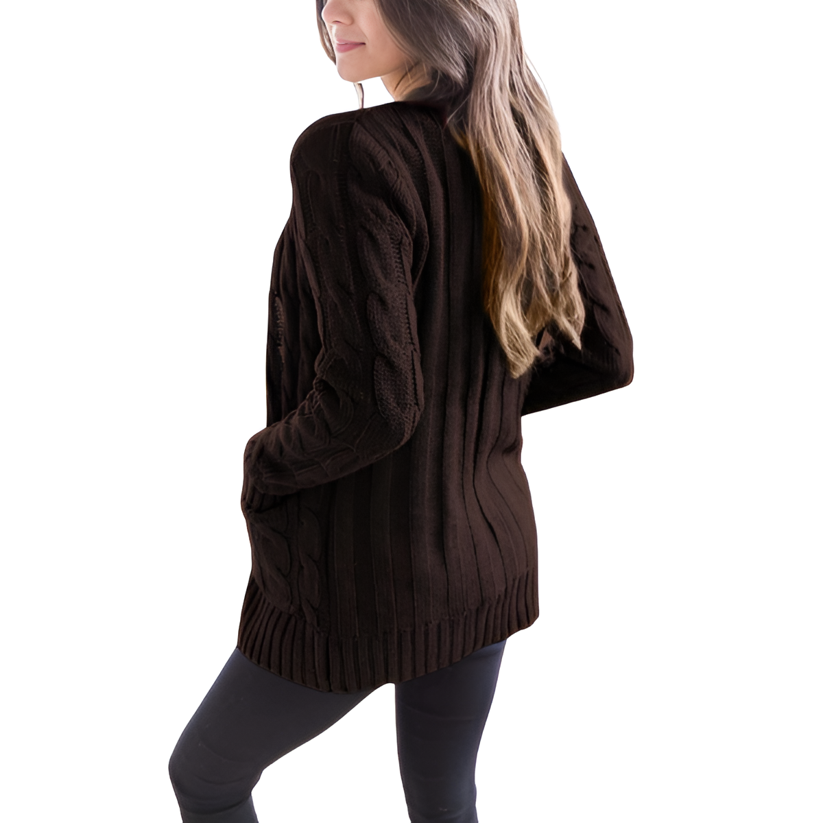 Cable Knit Button Front Open Cardigan - Image 30