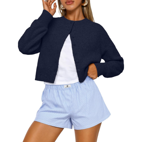 Cropped Lightweight Button Front Cardigan Sweater For Women - Image 24