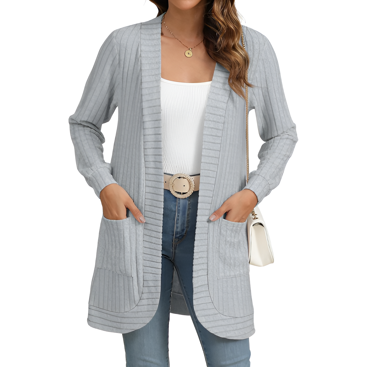 Women Long Sleeve Open Front Cardigan Casual Lightweight Long Cardigans Loose Knit Outwear with Pockets - Image 6