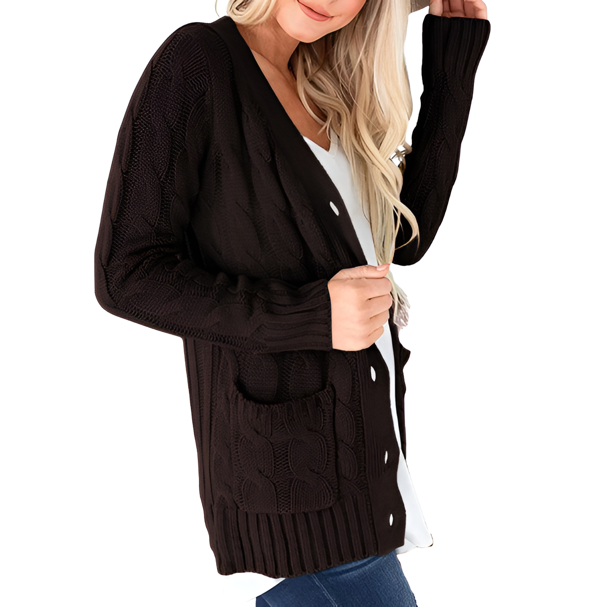 Cable Knit Button Front Open Cardigan - Image 28