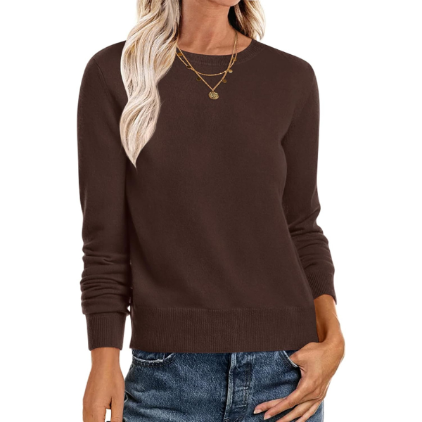 Soft Basic Long Sleeve Crew Knit Pullover Sweater Top With Loose Fit Style - Image 17
