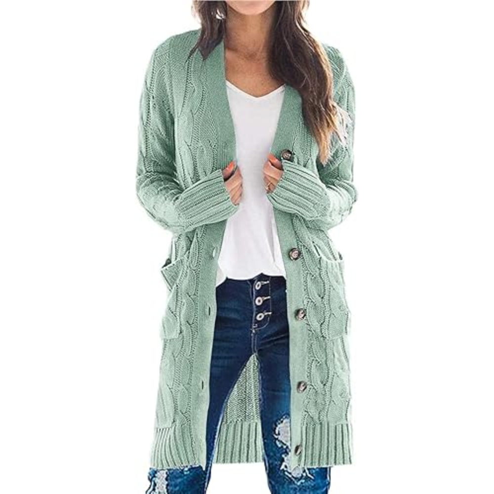 Long Cable Knit Open Front Cardigan - Image 4