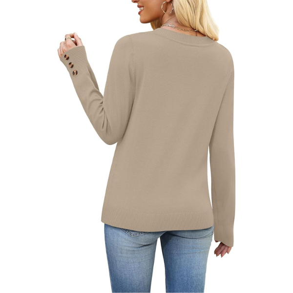 Lightweight Knit Pullover With Decorative Button Cuffs - Image 5