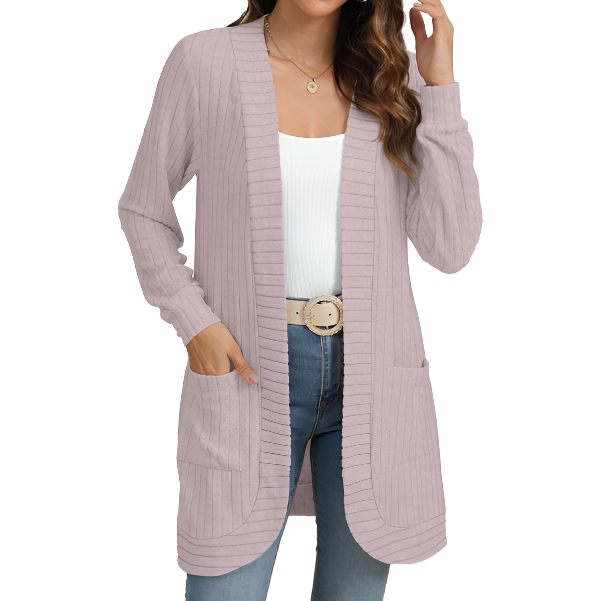 Women Long Sleeve Open Front Cardigan Casual Lightweight Long Cardigans Loose Knit Outwear with Pockets - Image 10