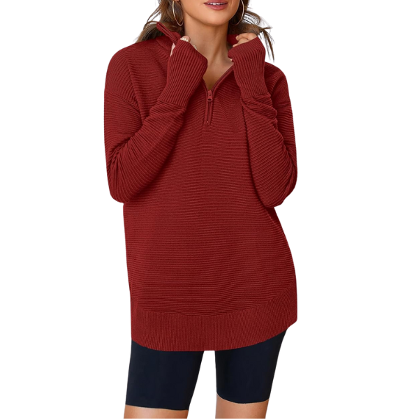 Casual Long Sleeve Quarter Knit Zip Up Sweater Top For Women - Image 42