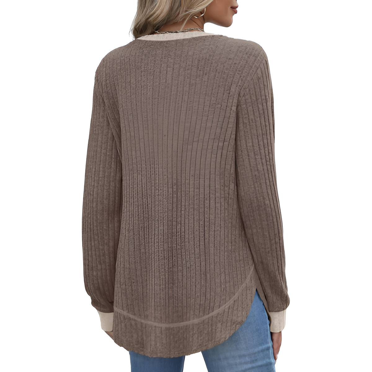 Dressy Long Sleeve Tunic Sweater With Curved Hem And Loose Fit For Women - Image 7