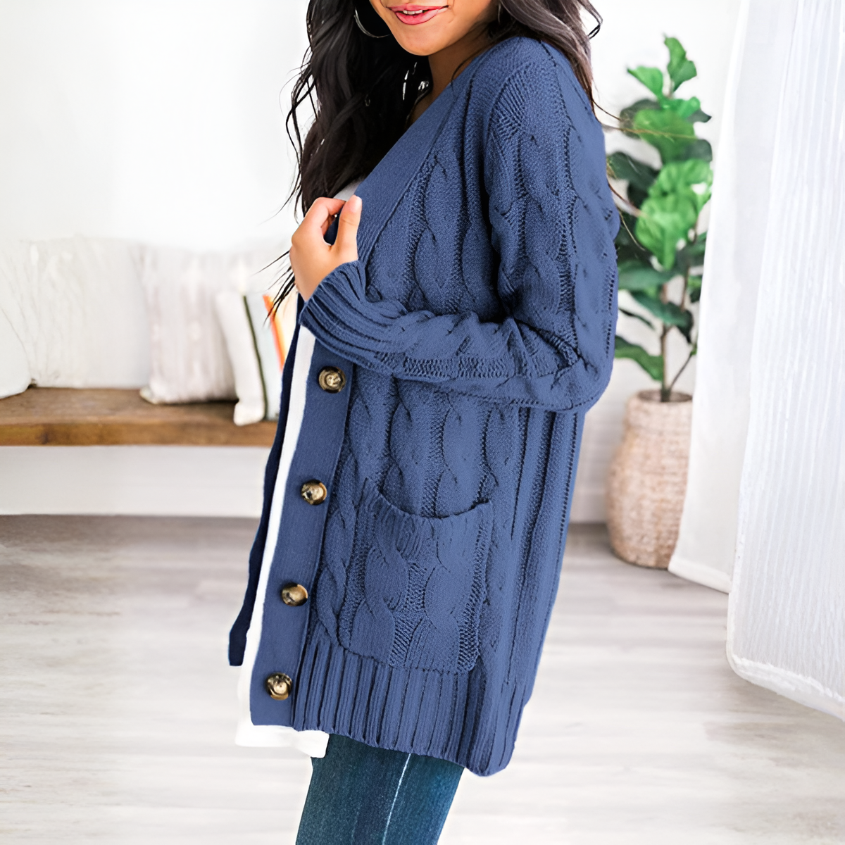 Cable Knit Button Front Open Cardigan - Image 34