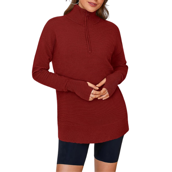 Casual Long Sleeve Quarter Knit Zip Up Sweater Top For Women - Image 45