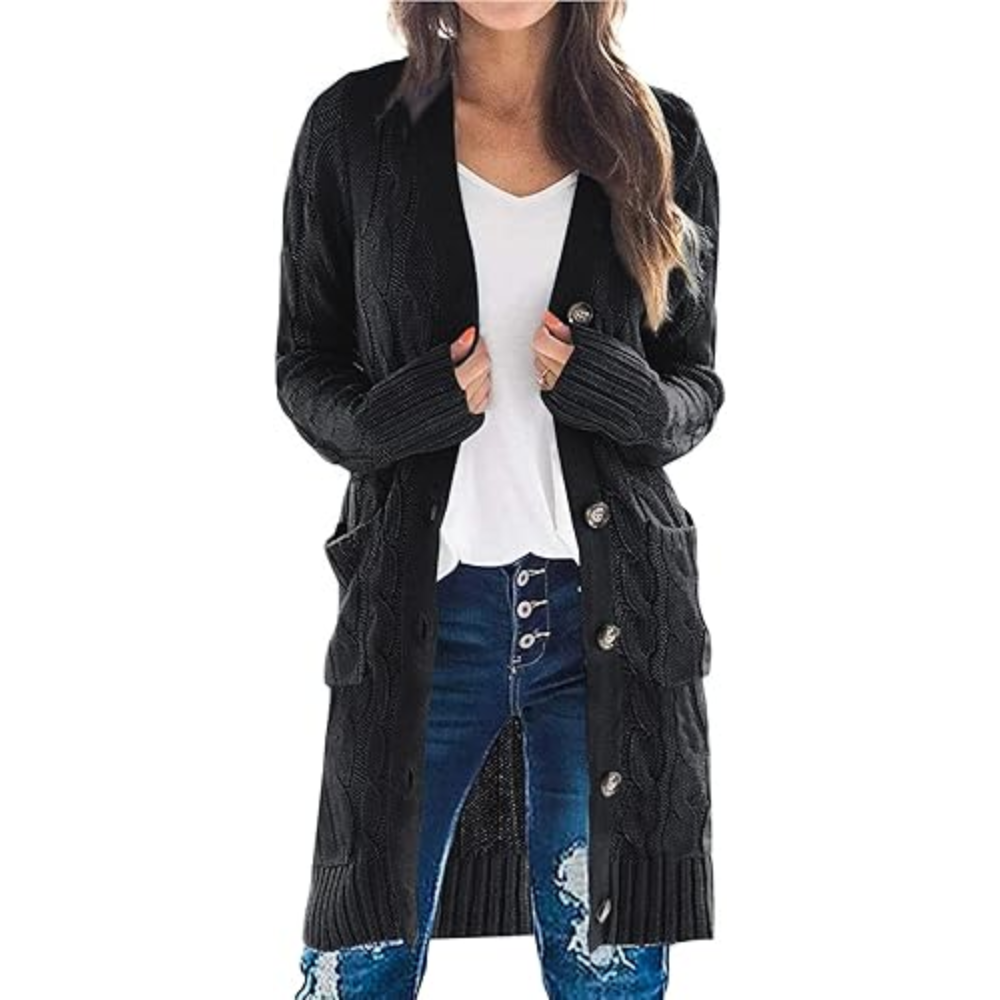 Long Cable Knit Open Front Cardigan - Image 8