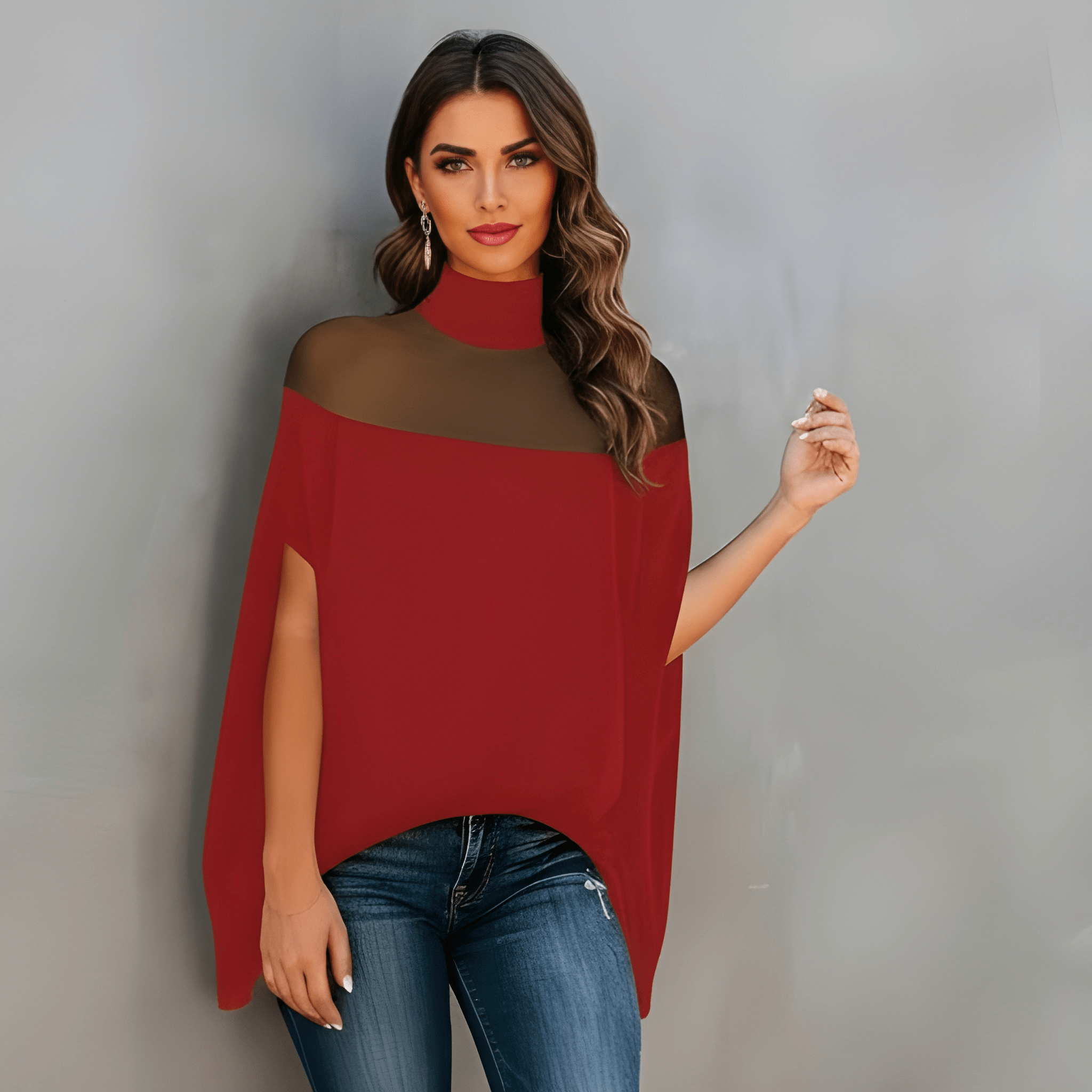 Draped Sleeve Loose Fit Knit Blouse - Image 2