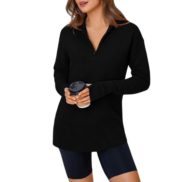 Casual Long Sleeve Quarter Knit Zip Up Sweater Top For Women - Image 10
