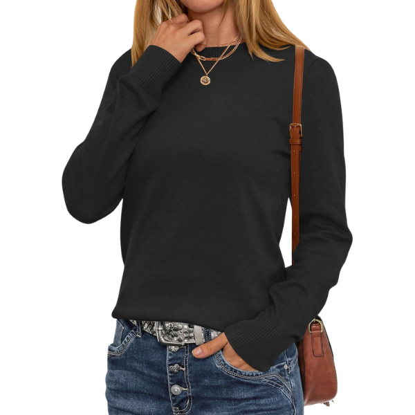 Soft Basic Long Sleeve Crew Knit Pullover Sweater Top With Loose Fit Style - Image 12