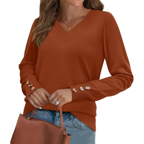 Lightweight Knit Pullover With Decorative Button Cuffs - Image 32