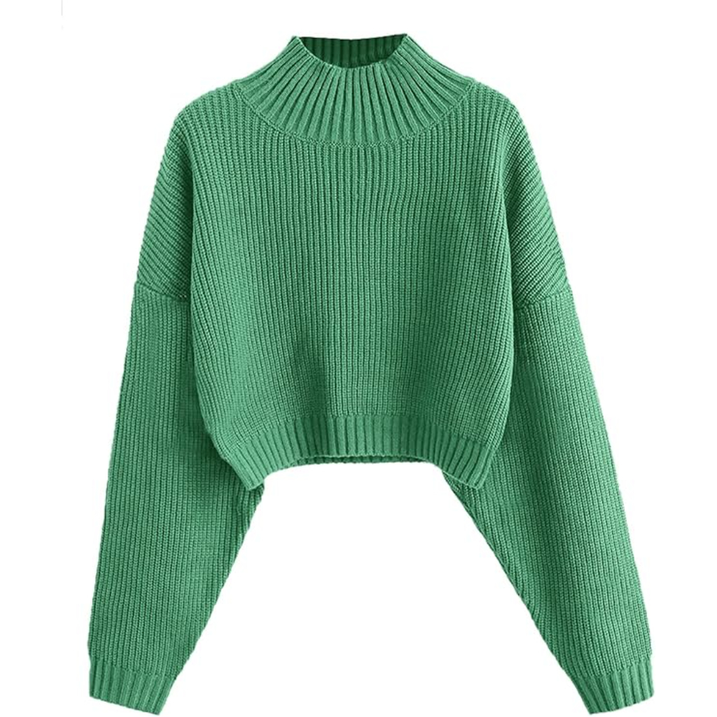Cropped Ribbed Knit Pullover Sweater With Lantern Sleeves - Image 12