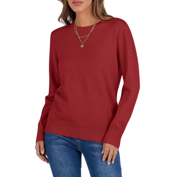 Soft Basic Long Sleeve Crew Knit Pullover Sweater Top With Loose Fit Style - Image 7